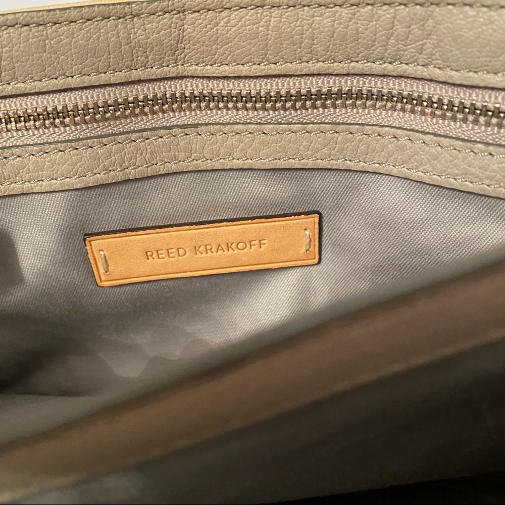 REED KRAKOFF BAG CLUTCH TAN CREAM GRAY COLOR BLOCK LEATHER SNAP FLAP LUXURY - Picture 14 of 15